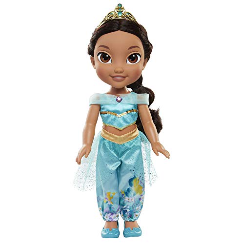 Jakks Pacific Princesa Disney, muñeca Jazmine Aladdin Detalle. Fíjate en su Pelo, Vestido, Corona, Zapatitos - Traje Multicolor con Preciosos Estampados