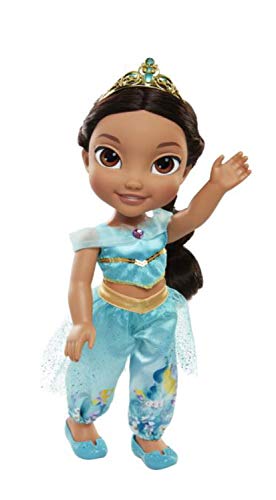 Jakks Pacific Princesa Disney, muñeca Jazmine Aladdin Detalle. Fíjate en su Pelo, Vestido, Corona, Zapatitos - Traje Multicolor con Preciosos Estampados