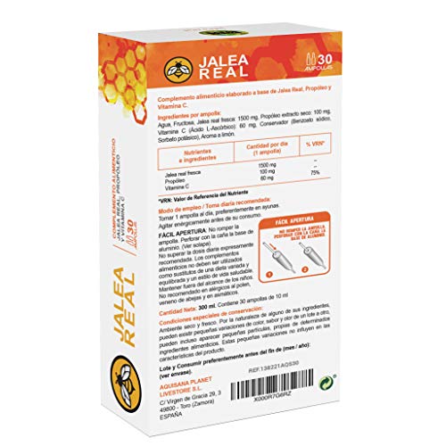 Jalea real con propóleo para mayor energía y vitalidad – Jalea con própolis y vitamina C para reforzar nuestro sistema inmune – 30 ampollas