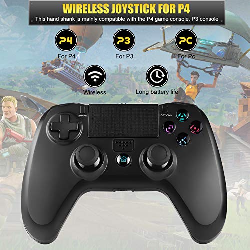 JAMSWALL Mando Inalámbrico para PS4, Gamepad Wireless Bluetooth Controlador Controller Joystick con Vibración Doble Remoto/6-Axis Gyro/Turbo/Panel táctil, Mando para PS4/PS3/ PC (negro)