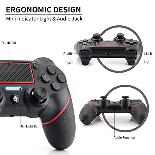 JAMSWALL Mando Inalámbrico para PS4, Mando para PS4/Pro/Slim/ PC, Controlador inalámbrico, Gamepad Wireless Bluetooth Controlador Joystick con Vibración Doble/Turbo/ Puerto de Audio/ Pantalla LED