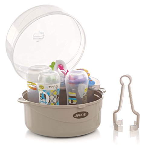 Jané Esterilizador para Microondas, con Cesta para Tetinas y Pequeños Accesorios, Capacidad 6 Biberones, Medidas 17 x 19 x 19 cm