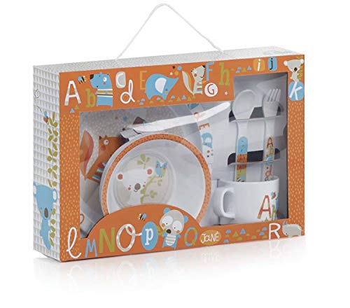 Jané Set de Vajilla, Incluye Taza, Plato, Cuenco y Cubiertos. Apto para Microondas y Lavavajillas, Ideal para Regalo