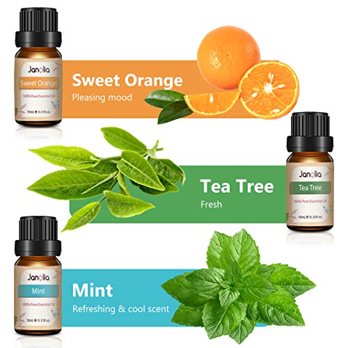 Janolia Aceites Esenciales, Aceites para Humidificador, de Plantas Naturales para Aromaterapia, Set de Navidad Eucalipto, Hierba de Limón, Árbol de Té, Naranja Dulce, Menta, Lavanda