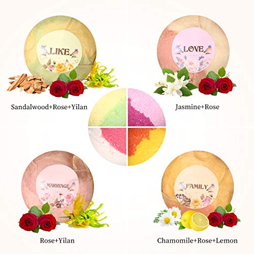 Janolia Bolas de Baño, 4x100g Bolas con Aceites Esenciales, Materiales Naturales para SPA, Cuidado del Cuerpo y Relajación, Kit Regalo para Compleaños, Fiestas y Festivales