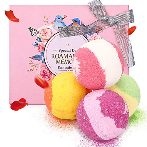 Janolia Bolas de Baño, 4x100g Bolas con Aceites Esenciales, Materiales Naturales para SPA, Cuidado del Cuerpo y Relajación, Kit Regalo para Compleaños, Fiestas y Festivales