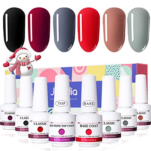 Janolia Esmaltes Semipermanente, 8pcs Kit Esmaltes de UV, 6 Colores y Capas Superior y Base, Gel Barniz Semipermanente