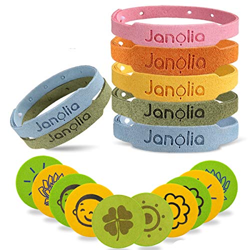 Janolia Set de Pulseras de Citronela, 12 Pulseras & 32 Pegatinas, Ajustables para los Niños y Adultos, Pegatinas Pueden Pegar en Ropas de Niños
