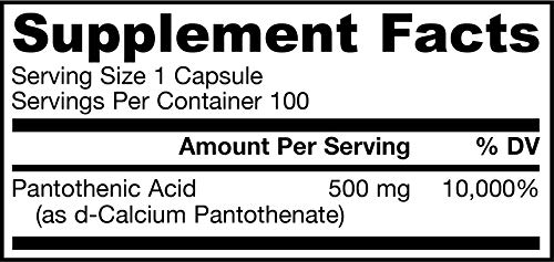 Jarrow Formulas Pantothenic Acid B5, 500mg - 100 caps 100 Unidades 120 g