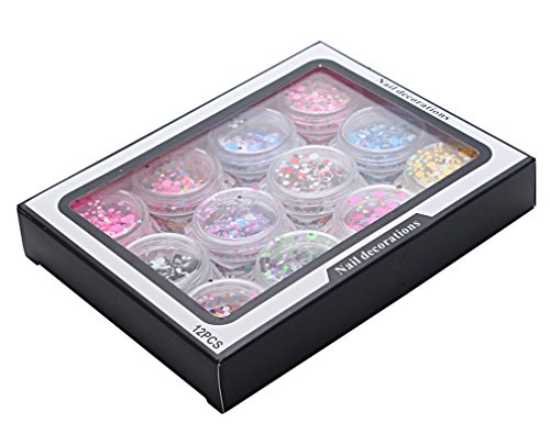 JasChrerry 12 colores Brillante uñas arte diseño Sparkle Glitter Lentejuelas Manicura Decoración - Rond Paillettes para DIY Nail Art (7g/Frasco, 130g/Set) #2