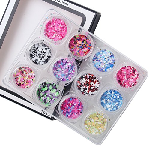 JasChrerry 12 colores Brillante uñas arte diseño Sparkle Glitter Lentejuelas Manicura Decoración - Rond Paillettes para DIY Nail Art (7g/Frasco, 130g/Set) #2