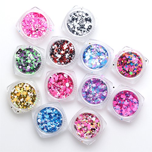 JasChrerry 12 colores Brillante uñas arte diseño Sparkle Glitter Lentejuelas Manicura Decoración - Rond Paillettes para DIY Nail Art (7g/Frasco, 130g/Set) #2