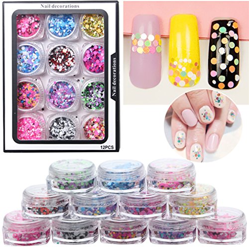 JasChrerry 12 colores Brillante uñas arte diseño Sparkle Glitter Lentejuelas Manicura Decoración - Rond Paillettes para DIY Nail Art (7g/Frasco, 130g/Set) #2