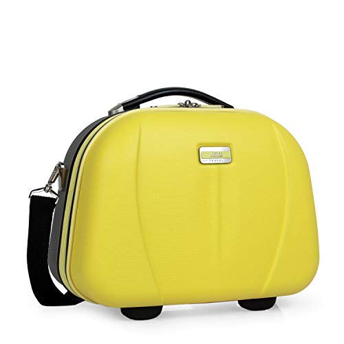 JASLEN - Neceser Grande de Viaje Rígido ABS, Maleta de Aseo. Cinta para Trolley. Múltiples Compartimentos. Espejo. Resistente Ligero Duradero. Marca y Calidad. 56525, Color Amarillo-Plata