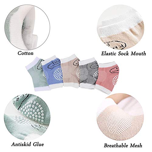 JAWSEU - 1 par de Rodilleras de algodón para bebé, con Puntos de Goma, para Rodillas y Codos, para bebé, niña, 0-2 años, Color Caqui