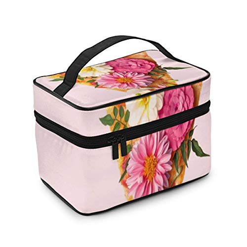 JDYU Floral Pizza Bolsa de Maquillaje Bolsa de cosméticos Grande Estuche de Maquillaje Estuche Organizador Neceser de Viaje para Mujeres