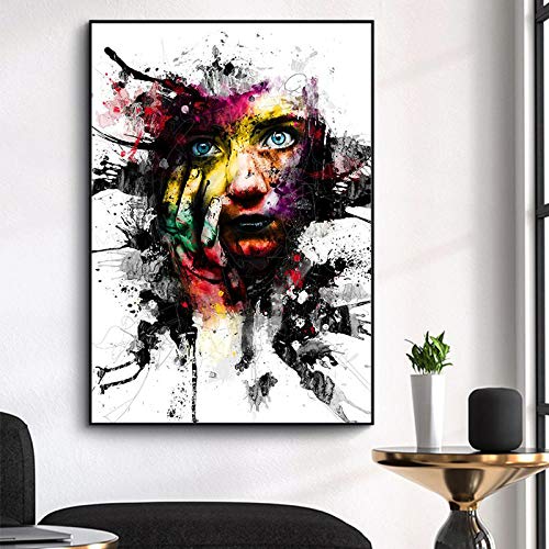 JEfunv Abstracto Street Graffiti Art GIRS Face Modern Canvas Painting Posters e Impresiones Imágenes Arte de Pared para Sala de Estar Decoración del hogar 60x80 cm Sin Marco