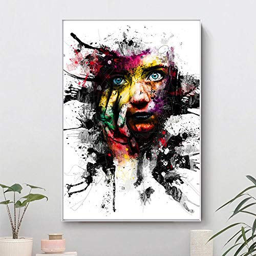 JEfunv Abstracto Street Graffiti Art GIRS Face Modern Canvas Painting Posters e Impresiones Imágenes Arte de Pared para Sala de Estar Decoración del hogar 60x80 cm Sin Marco