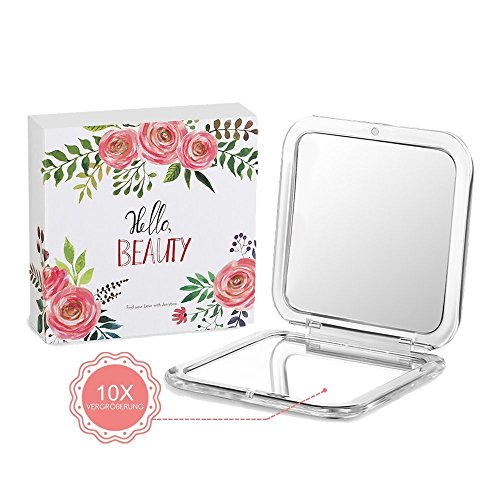 Jerrybox Espejo de Mano | Espejo Aumento con Doble Cara 10x / 1x para Maquillaje, Espejo de Bolsillo, Color Plateado