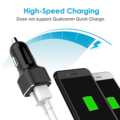 JETech USB Cargador de Coche 24W 4.8A Doble Puerto, Negro