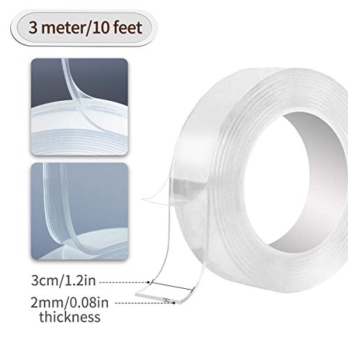 Jeteven Cinta Adhesiva Lavable, Reutilizable Nano Tape, Cinta Doble Cara Extra Fuerte, Cinta de Doble Cara Multifuncional Cinta Adhesiva Extraíble transparente 9.84FT