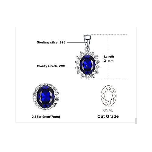 JewelryPalace Colgante Princesa Diana William Kate Middleton Vintage 3.2ct Zafiro Azul Creado Piedra Preciosa Oval Collar Plata de ley 925 cadena de caja 45cm