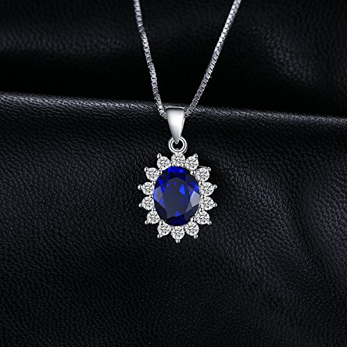 JewelryPalace Colgante Princesa Diana William Kate Middleton Vintage 3.2ct Zafiro Azul Creado Piedra Preciosa Oval Collar Plata de ley 925 cadena de caja 45cm