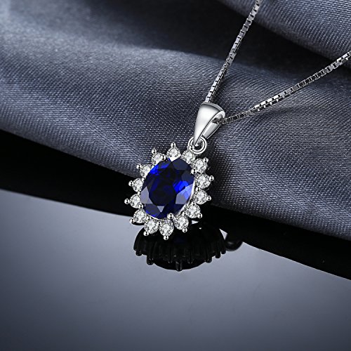 JewelryPalace Colgante Princesa Diana William Kate Middleton Vintage 3.2ct Zafiro Azul Creado Piedra Preciosa Oval Collar Plata de ley 925 cadena de caja 45cm
