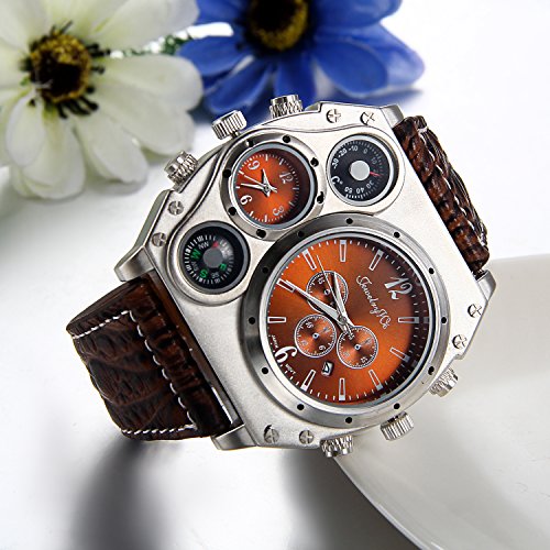 Jewelrywe Reloj Ronda Geniales Pantalla Brújula Termómetro Dual Time Dial, Regalos Dia de la Padre Originales