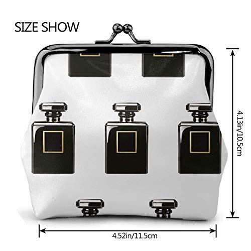 JHGFG, Botella de Perfume Negra de Cuero PU, Exquisita Hebilla, monederos, Bolsa clásica, Monedero clásico con Cierre de Beso, Monedero de Regalo