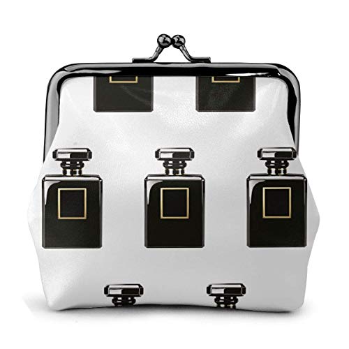 JHGFG, Botella de Perfume Negra de Cuero PU, Exquisita Hebilla, monederos, Bolsa clásica, Monedero clásico con Cierre de Beso, Monedero de Regalo