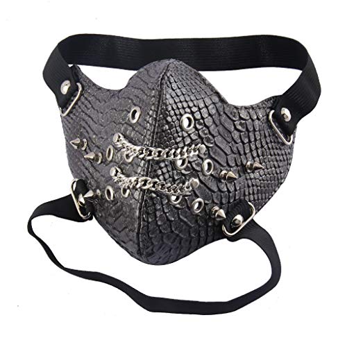 Jiahe Máscara de Serpiente Remache de Halloween Steampunk Máscara Facial Máscara gótica Cosplay Máscara Protectora contra el Polvo con Cadena de Moda