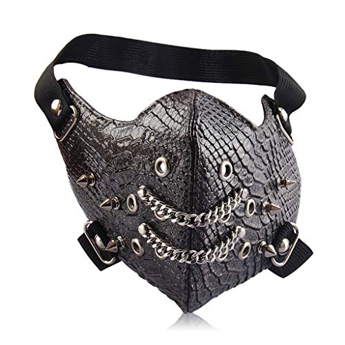Jiahe Máscara de Serpiente Remache de Halloween Steampunk Máscara Facial Máscara gótica Cosplay Máscara Protectora contra el Polvo con Cadena de Moda