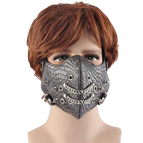 Jiahe Máscara de Serpiente Remache de Halloween Steampunk Máscara Facial Máscara gótica Cosplay Máscara Protectora contra el Polvo con Cadena de Moda