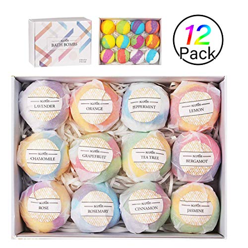 JiaHome Bombas de Baño de Sal 12 Piezas de Juego de Bolas de baño efervescentes, Bath Bombs,Sal de baño de Aceite Esencial Natural, SPA de Aromaterapia,Cuerpo calmante, Efecto hidratante.