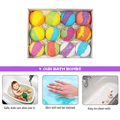 JiaHome Bombas de Baño de Sal 12 Piezas de Juego de Bolas de baño efervescentes, Bath Bombs,Sal de baño de Aceite Esencial Natural, SPA de Aromaterapia,Cuerpo calmante, Efecto hidratante.