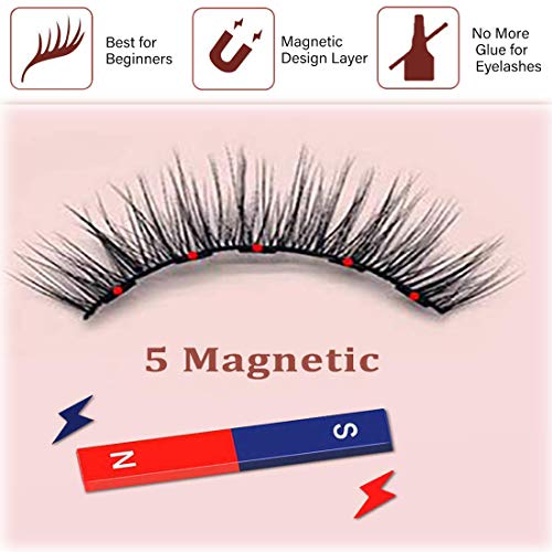 JiaHome Juego de pestañas magnéticas,(5 pares) Natural 3D Pestañas Postizas, Magnetic Eyeliner y pinzas,no requiere pegamento