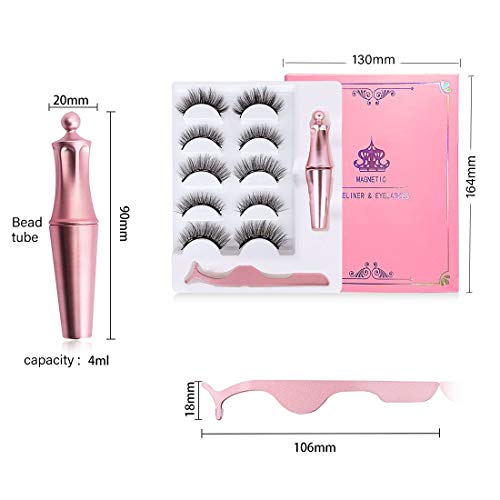 JiaHome Juego de pestañas magnéticas,(5 pares) Natural 3D Pestañas Postizas, Magnetic Eyeliner y pinzas,no requiere pegamento