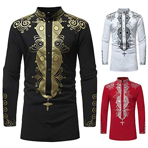 JiaMeng Blusa Blusa Blusa Top de Manga Larga con Estampado Africano Camisetas Hombre Manga Larga
