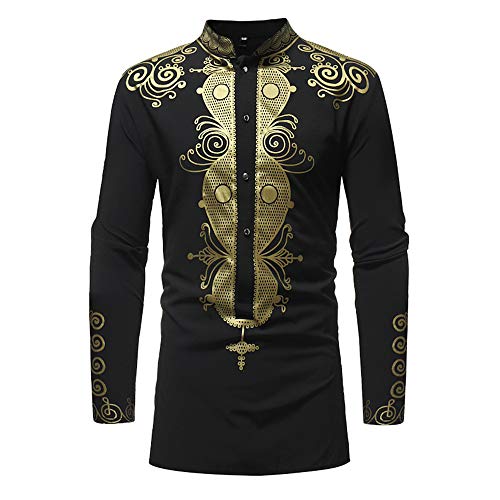 JiaMeng Blusa Blusa Blusa Top de Manga Larga con Estampado Africano Camisetas Hombre Manga Larga