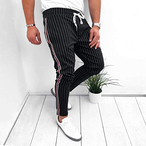 JiaMeng Casuales Pantalones para Hombre Joggers Patchwork a Rayas Pantalones de chándal con cordón Ocasionales Pantalones Largos con Bolsillos y Cintura con cordón