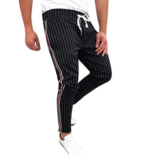 JiaMeng Casuales Pantalones para Hombre Joggers Patchwork a Rayas Pantalones de chándal con cordón Ocasionales Pantalones Largos con Bolsillos y Cintura con cordón