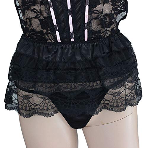 JiaMeng Erótica Pijama Encaje y Tul Abierta Vestido de Tanga con Encaje sin Espalda de Encaje Sexy lencería sin Espalda Babydoll Mujer Body Transparente Conjunto
