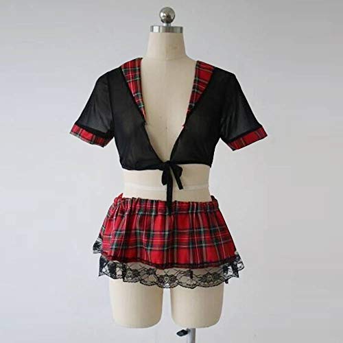 JiaMeng Mujer Picardias Disfraces Escolar Uniforme Colegiala Atractiva  Más el tamaño del Chaleco del Chaleco del Halter Sujetador de la Ropa Interior Conjunto de lencería Sexy Falda Corta