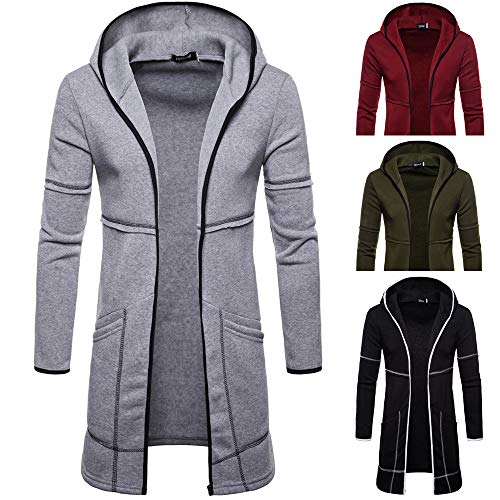 JiaMeng Ropa de Abrigo para Hombre, Invierno Hombres Chaqueta con Capucha sólida de la Chaqueta de la Capa de la Trinchera de la Moda Manga Larga (Gris,L)