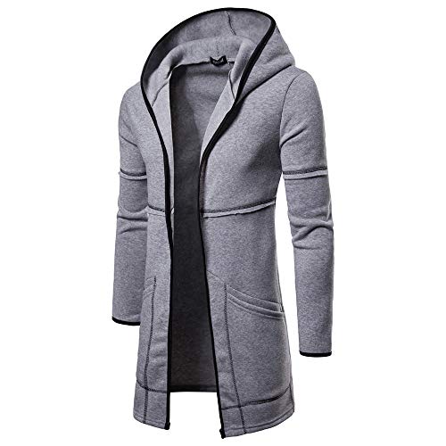 JiaMeng Ropa de Abrigo para Hombre, Invierno Hombres Chaqueta con Capucha sólida de la Chaqueta de la Capa de la Trinchera de la Moda Manga Larga (Gris,L)