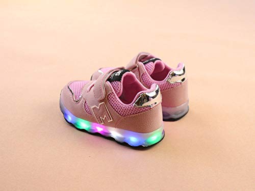 JiaMeng Zapatos de Bebé Viaje Antideslizantes Niños Bebés Zapatillas Niños Zapatos de Malla Zapatos de bebé para niños Zapatillas de Deporte con luz LED iluminadas( Rosado,1.5-2T)