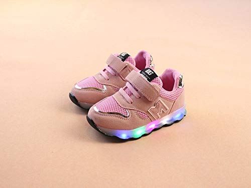 JiaMeng Zapatos de Bebé Viaje Antideslizantes Niños Bebés Zapatillas Niños Zapatos de Malla Zapatos de bebé para niños Zapatillas de Deporte con luz LED iluminadas( Rosado,1.5-2T)