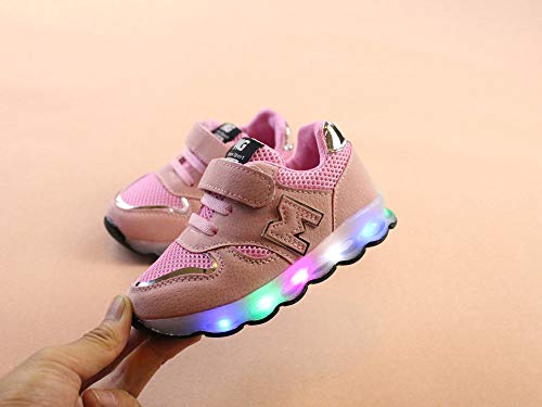 JiaMeng Zapatos de Bebé Viaje Antideslizantes Niños Bebés Zapatillas Niños Zapatos de Malla Zapatos de bebé para niños Zapatillas de Deporte con luz LED iluminadas( Rosado,1.5-2T)