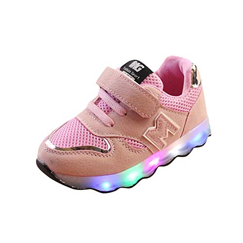 JiaMeng Zapatos de Bebé Viaje Antideslizantes Niños Bebés Zapatillas Niños Zapatos de Malla Zapatos de bebé para niños Zapatillas de Deporte con luz LED iluminadas( Rosado,1.5-2T)